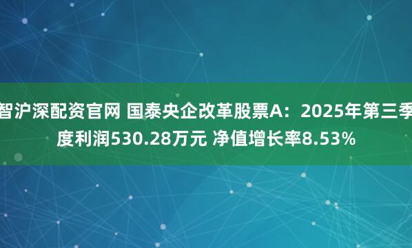 智沪深配资官网 国泰央企改革股票A：2025年第三季度利润530.28万元 净值增长率8.53%